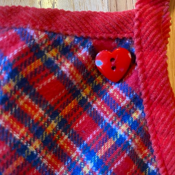 Vintage 80s Toddler Orange/Red and Plaid corduroy romper, Kids Onesie Jumper - Picture 5 of 7
